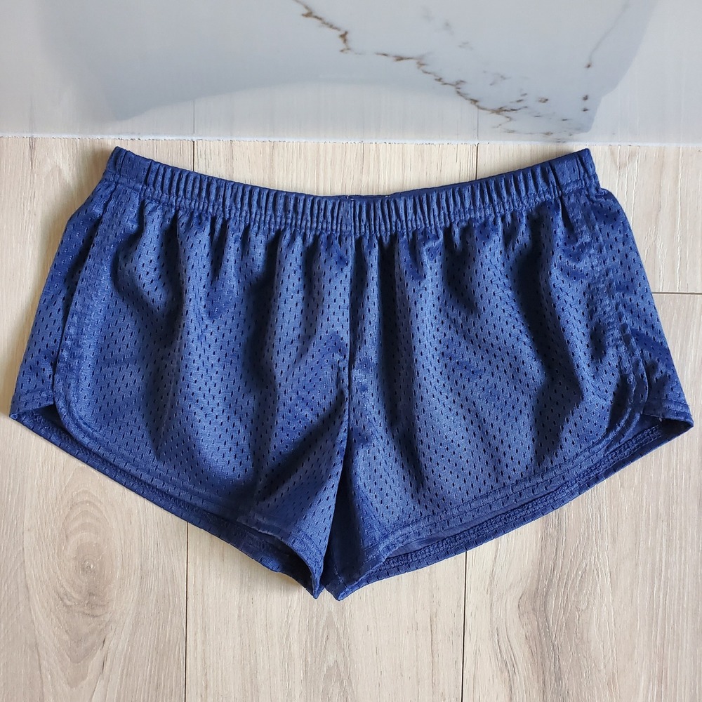 Soffe Mesh Shorts Womens M Navy Low Rise Elastic Waist Cheer Running Gym Y2K